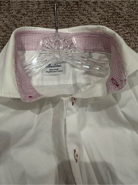 Stenstroms fitted body White Dress Shirt with Pink Contrast Collar by Stenströms